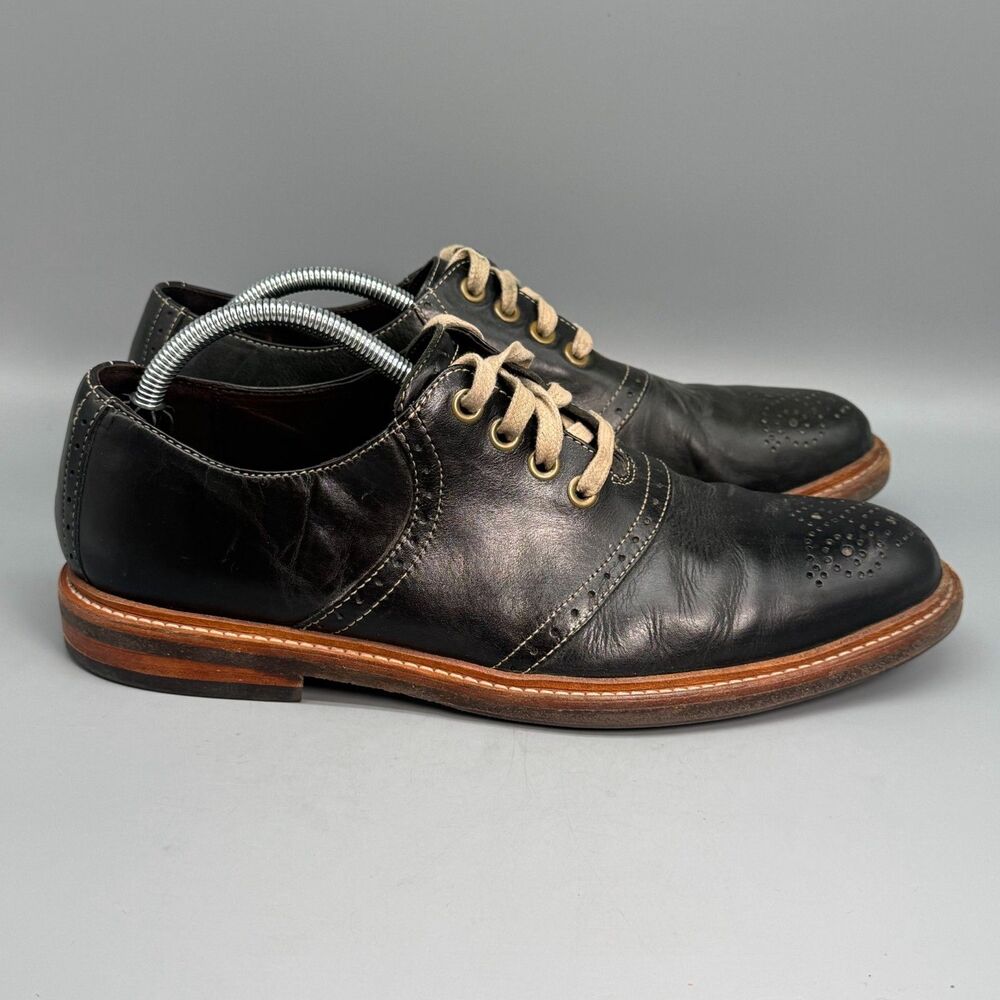 Cole Haan Tyler Grand Mens 10 Black Leather Low Lace Plain Oxford Dress Shoes
